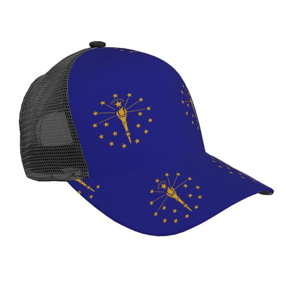 Curved Trucker Hat Indiana Flag Logo Adjustable Mesh Back Baseball Snapback Cap For Men