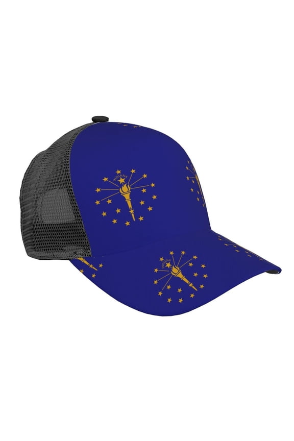 Curved Trucker Hat Indiana Flag Logo Adjustable Mesh Back Baseball Snapback Cap For Men