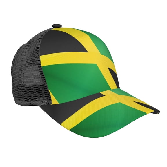 Curved Trucker Hat Jamaica Flag Pattern Adjustable Mesh Back Baseball Snapback Cap For Men