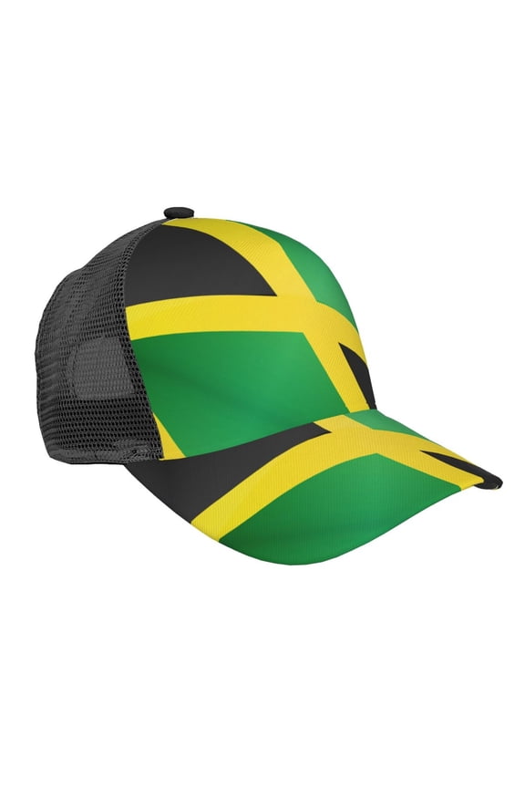 Curved Trucker Hat Jamaica Flag Pattern Adjustable Mesh Back Baseball Snapback Cap For Men