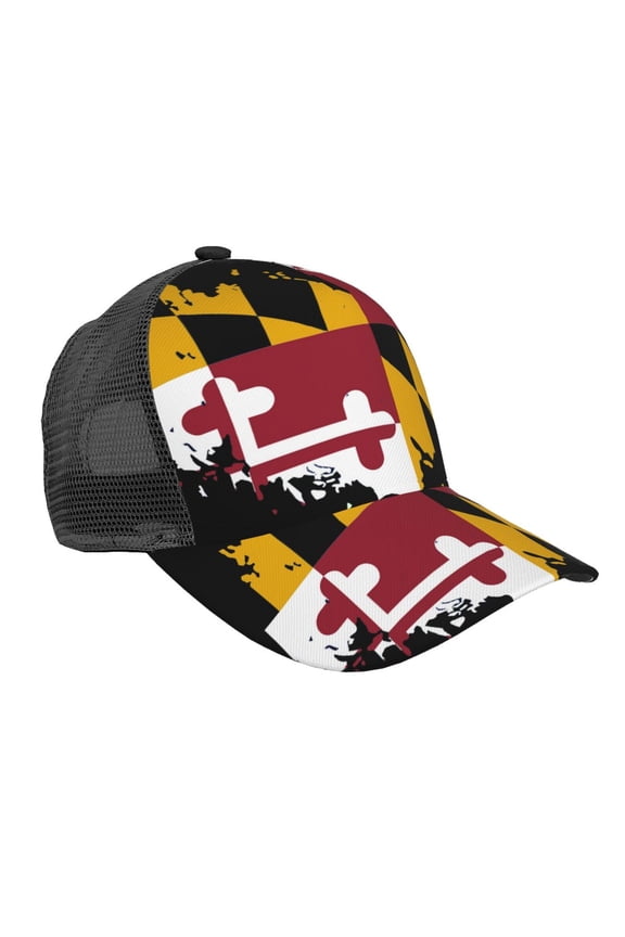 Curved Trucker Hat Maryland Flag Heart Adjustable Mesh Back Baseball Snapback Cap For Men