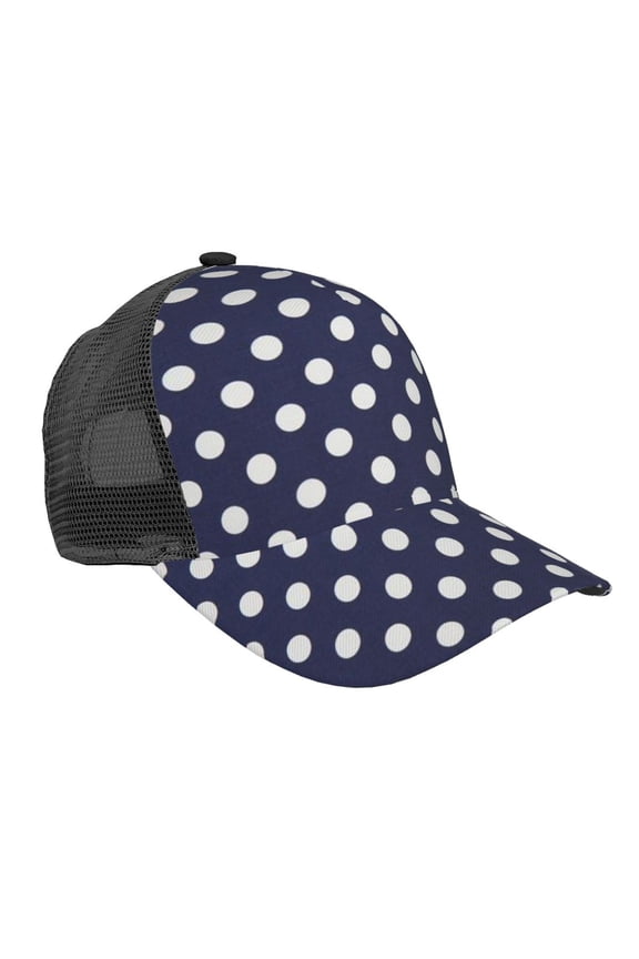Curved Trucker Hat Polka Dot Navy Pattern Adjustable Mesh Back Baseball Snapback Cap For Men