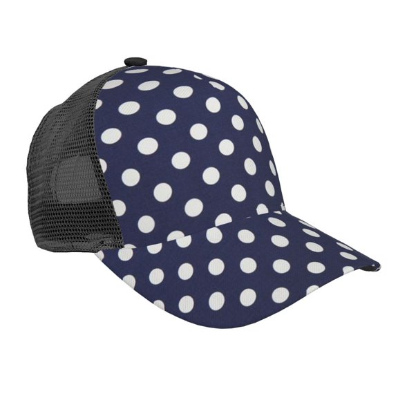Curved Trucker Hat Polka Dot Navy Pattern Adjustable Mesh Back Baseball Snapback Cap For Men