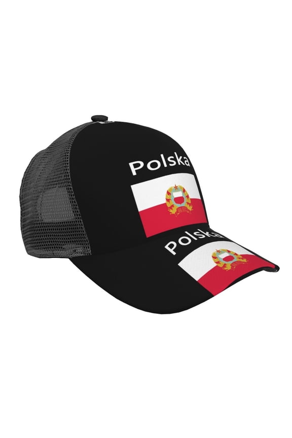 Curved Trucker Hat Polska Polish Flag Adjustable Mesh Back Baseball Snapback Cap For Men