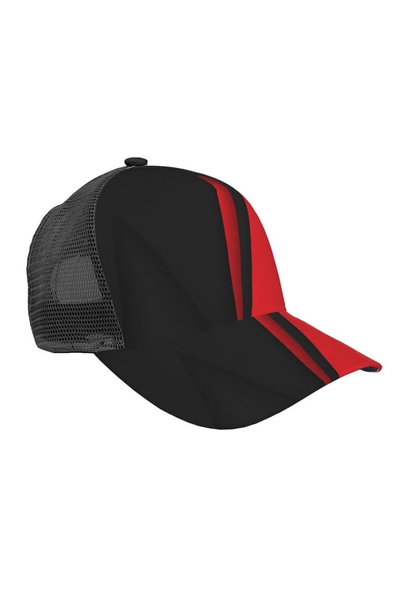 Curved Trucker Hat Red Black Abstract Adjustable Mesh Back Baseball Snapback Cap For Men