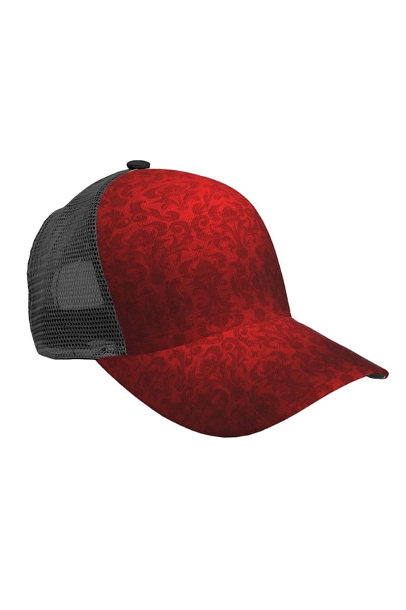 Curved Trucker Hat Red Damask Adjustable Mesh Back Baseball Snapback Cap For Men