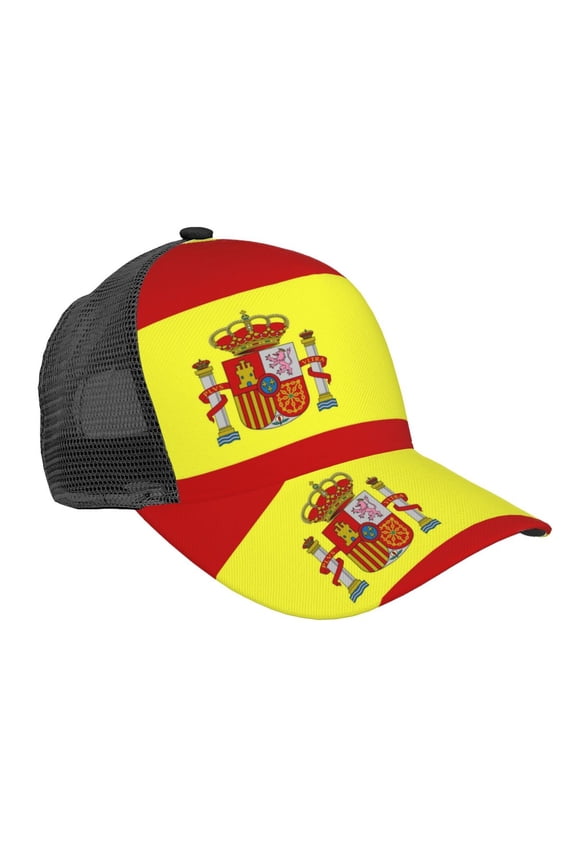 Curved Trucker Hat Spanish Flag Adjustable Mesh Back Baseball Snapback Cap For Men