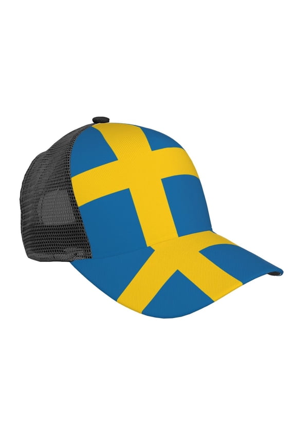 Curved Trucker Hat Swedish Flag Adjustable Mesh Back Baseball Snapback Cap For Men