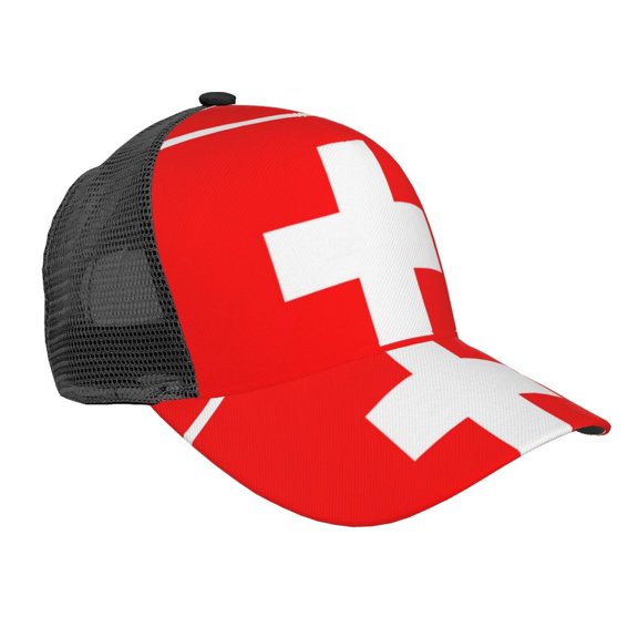 Curved Trucker Hat Swiss Flag Adjustable Mesh Back Baseball Snapback Cap For Men