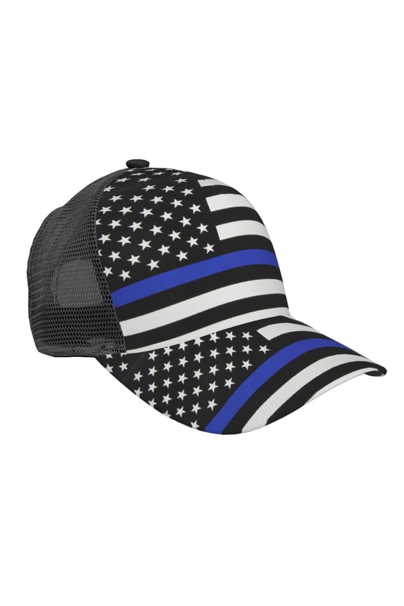 Curved Trucker Hat Thin Blue Line Flag Adjustable Mesh Back Baseball Snapback Cap For Men