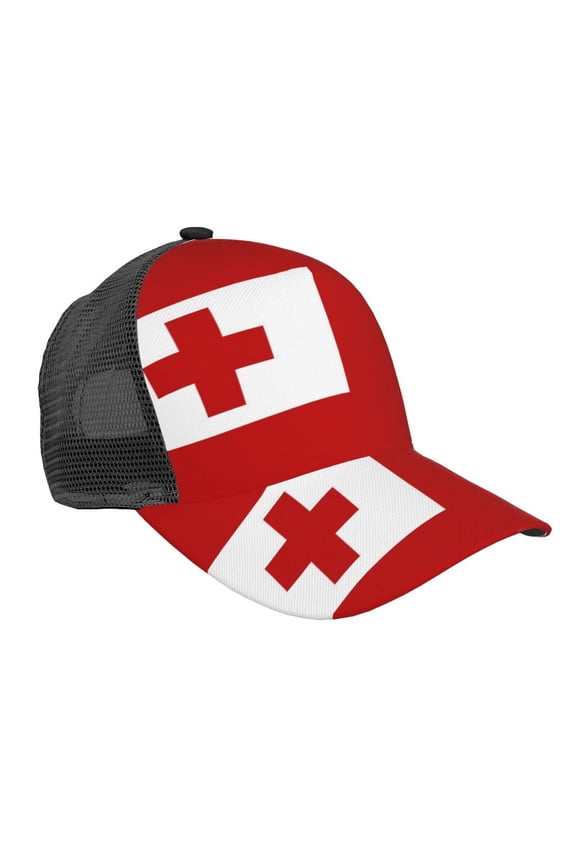 Curved Trucker Hat Tonga Flag Adjustable Mesh Back Baseball Snapback Cap For Men