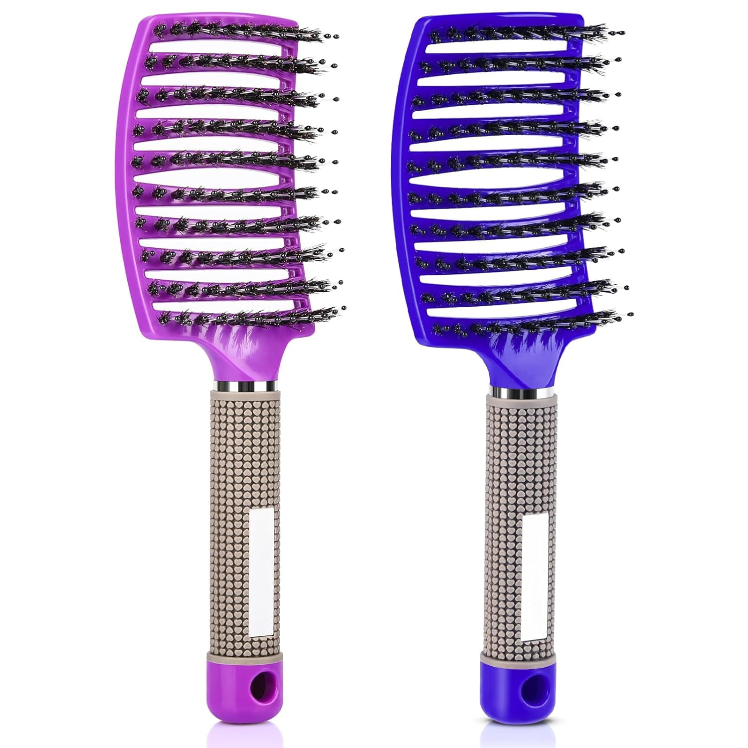 Curved Vented Brush for Blow Drying Wet & Dry Hair - Detangler for Women & Kids, 2 Pack (Purple+Blue)