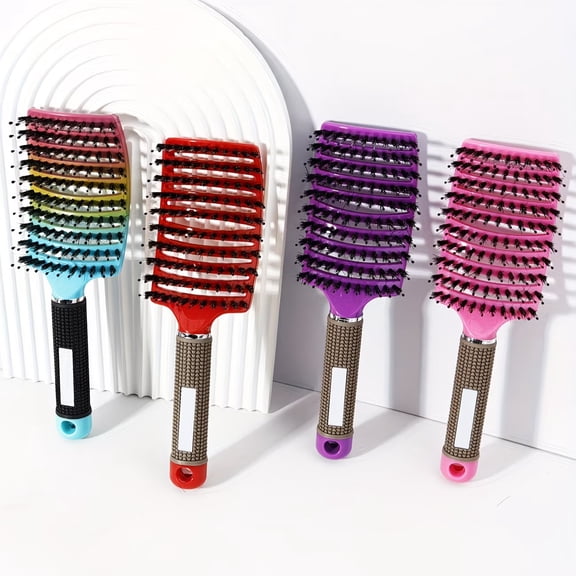 Curved Ventilated Bristle Nylon Hair Comb - Ergonomic Anti-Static Styling Tool for All Hair Types