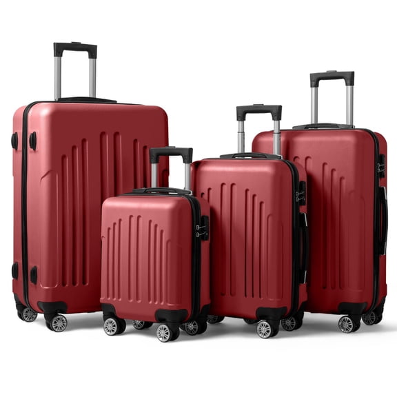 Curved Vertical Stripe 4-in-1 ABS Luggage Set, 16/20/24/28 Inch Spinner Trolley Suitcases, Retro Red