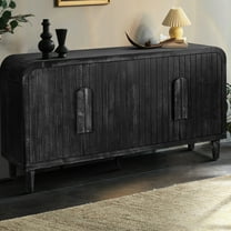 Curved Vintage Sideboard 59'', With Brisk Wooden Handles & Adjustable Shelves, Antique Black Long