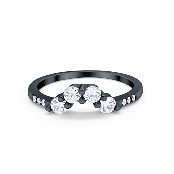 Curved Wedding Eternity Band Black Tone CZ 925 Sterling Silver Ring Size 8