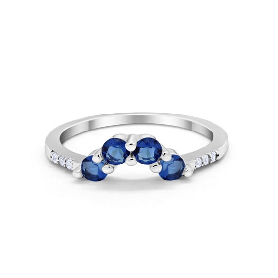 Curved Wedding Eternity Band Blue Sapphire CZ 925 Sterling Silver Ring Size 7