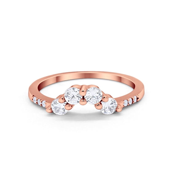 Curved Wedding Eternity Band Rose Tone CZ 925 Sterling Silver Ring Size 8