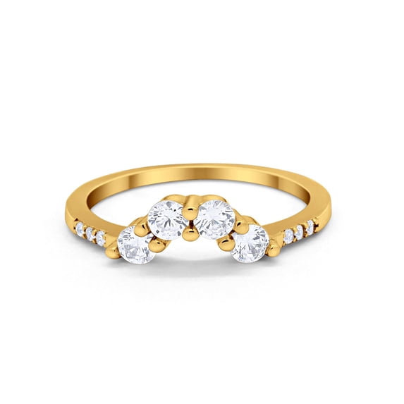 Curved Wedding Eternity Band Yellow Tone CZ 925 Sterling Silver Ring Size 12