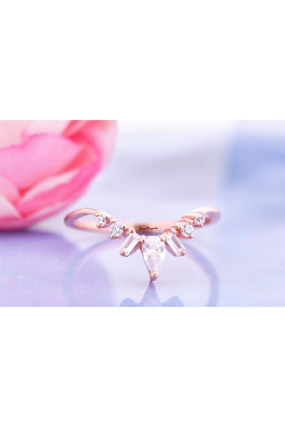 Curved Wedding Moissanite Bridal Ring Chevron Ring Engagement Silver Gold Alternative Wedding&nbsp;gift