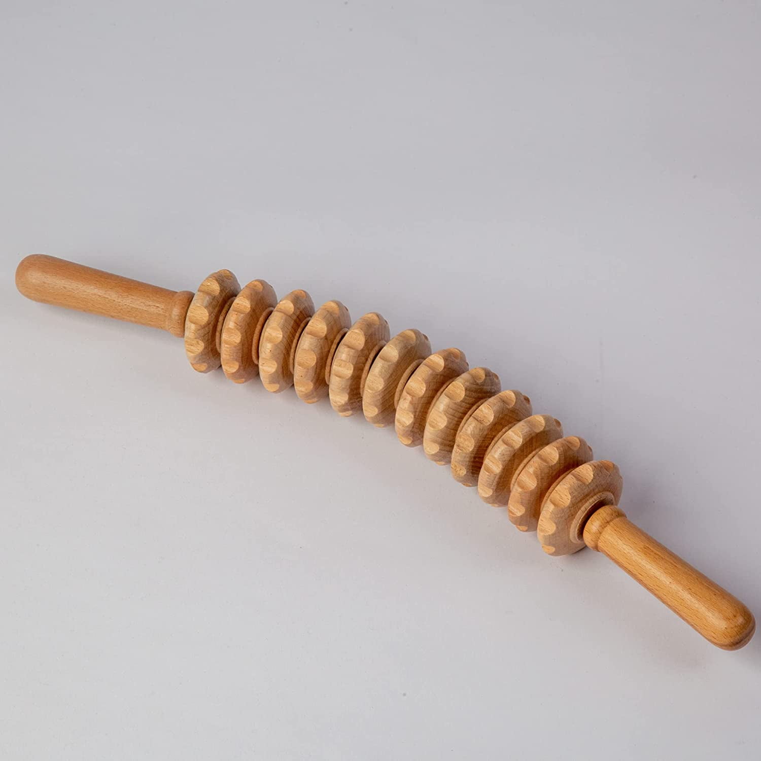 Curved Wood Therapy Roller Massage Tools（Beech）, Lymphatic Drainage, Wooden Massage & Muscle Roller Stick | Maderoterapia Rolling Body Massager for Pain Relief,| 17.3 inches
