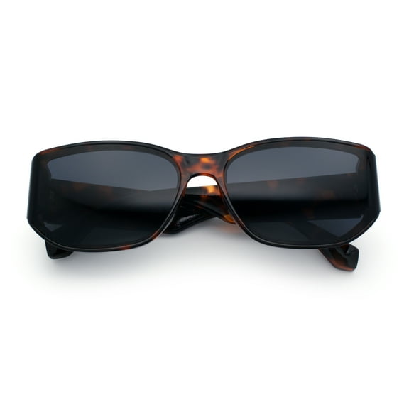 Curved Wrap Folded Lens Minimal Rectangular Retro Fashion Sunglasses Tortoise - Black