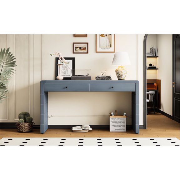 Curved console design / Fit different decor styles / Store CDs and more