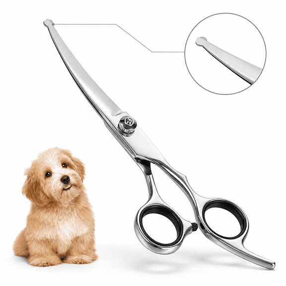 Curved dog grooming scissors with Round Tips,Pet Curved Shear for Dogs and Cats,4CR Stainless Steel pets Bending scissors,Professional Pet Grooming Tools for Home