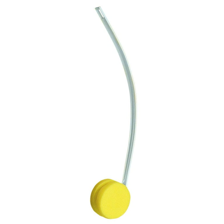 Back scrubber, curved handle, rotating arm, 3.75 inch round sponge Back scrubber, curved handle, rotating arm, 3.75 inch round sponge