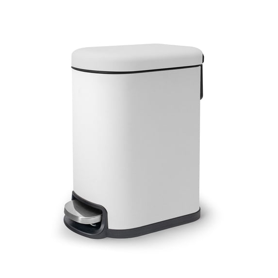 Acento Linea Slim Rectangular Step Trash Can, 1.3 Gallon Bathroom Waste Bin with Soft-Close Lid and Removable Inner Bucket, Matte White