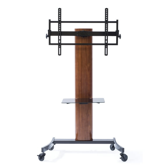 Curved wood flat panel TV stand/TV cart with mount for 40 - 75 Inch TV, Walnut/Black