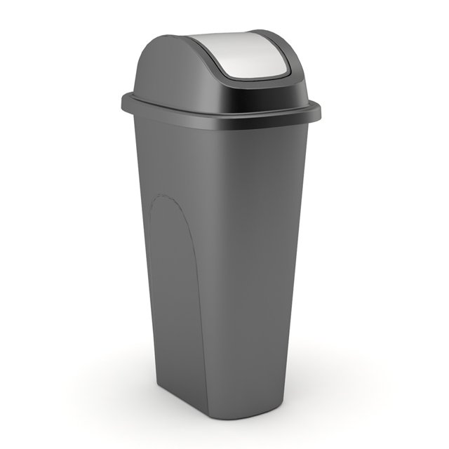 Curver Forte 11 Gallon Plastic Swing Lid Trash Can, Black & Stainless Steel Accent Wastebasket
