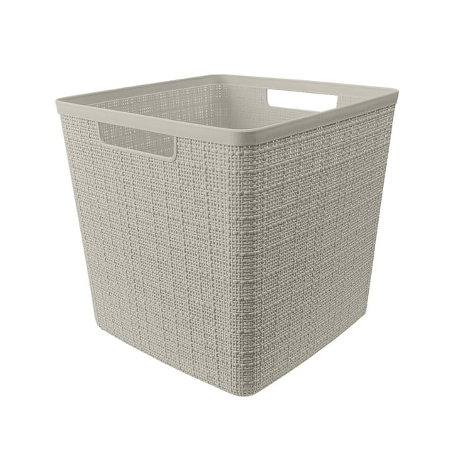 Curver Jute 11" Cube Plastic Storage Basket, Beige