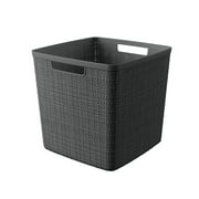 Curver Jute 11" Cube Plastic Storage Basket, Grey Flannel