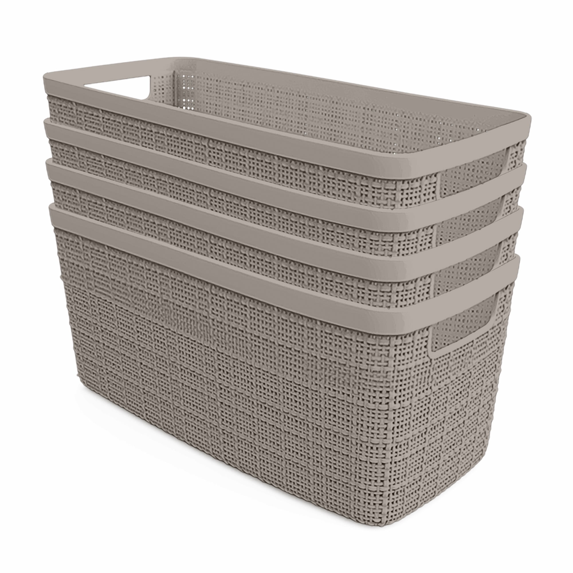 Curver Jute Basket Half Medium, Resin Plastic Storage Bin, Warm Grey, 4 Pack
