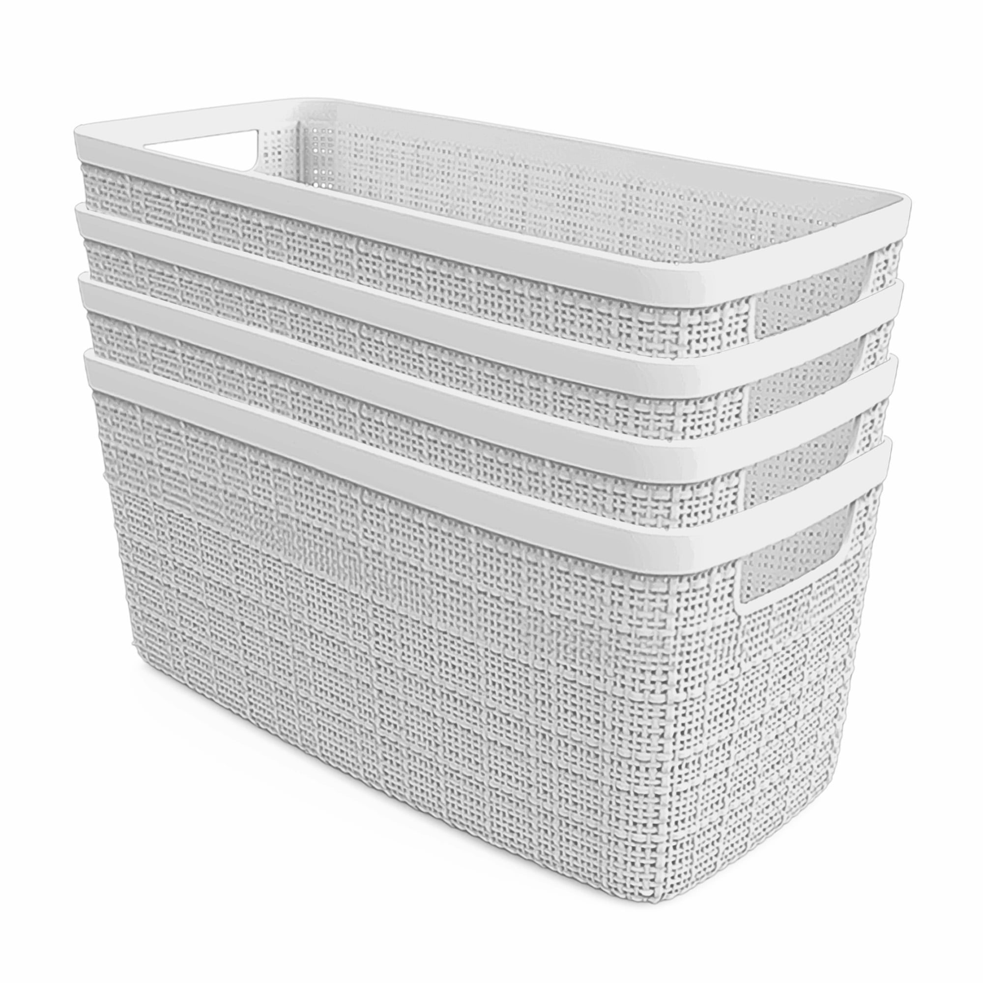 Curver Jute Basket Half Medium, Resin Plastic Storage Bin, White, 4 Pack