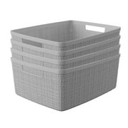Curver Jute Basket Medium, Resin Plastic Storage Bin, Cool Grey, 4 Pack