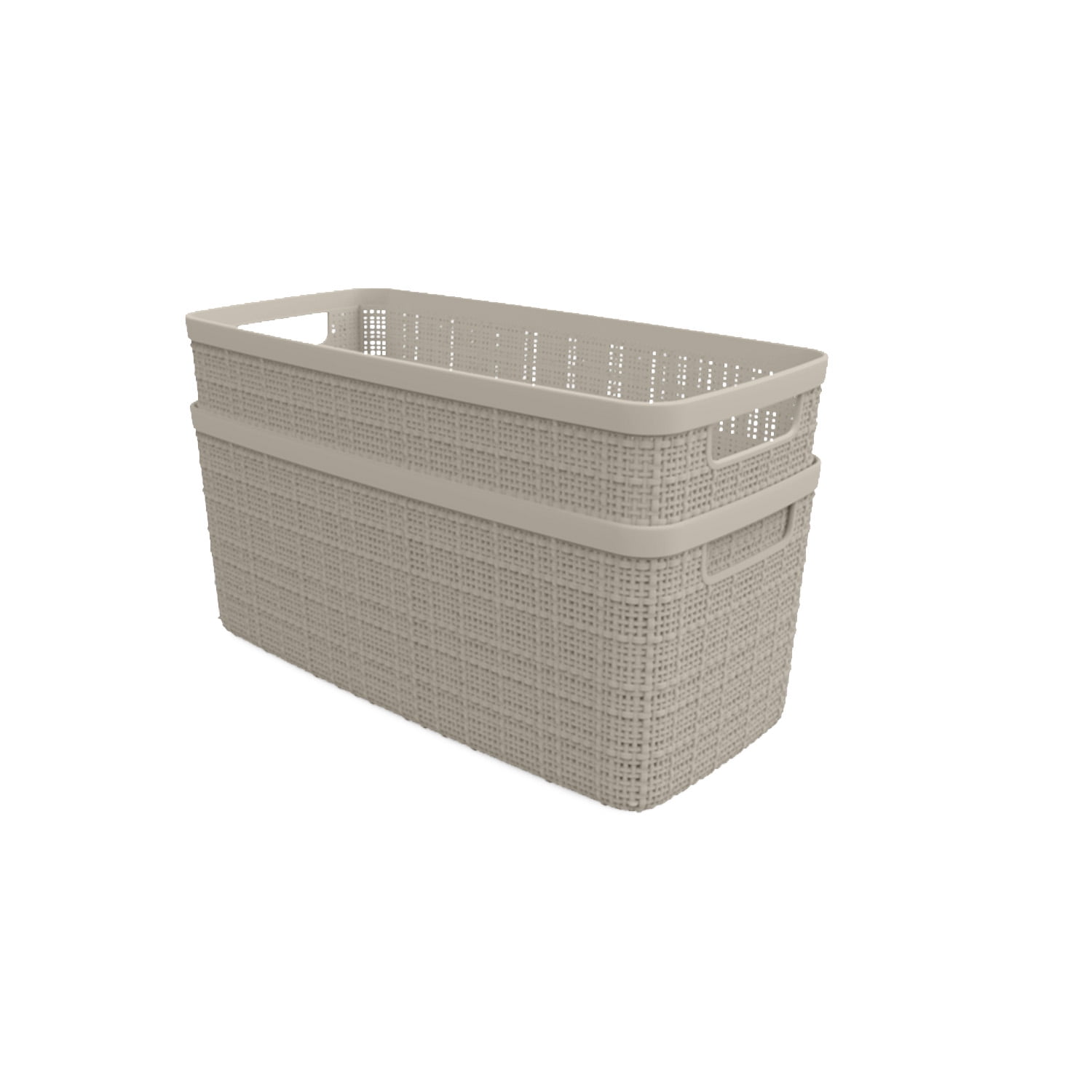 Curver Jute Basket, Resin Storage Bin Half Bin Medium 2pk - Papyrus Beige