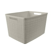 Curver Jute Large Beige Plastic Decorative Storage Basket, 14 in x 11 in x 9 in