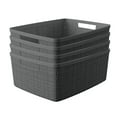 Curver Jute Medium Basket, Resin Plastic Storage Bin, Grey Flannel, 4