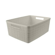 Curver Jute Medium Beige Plastic Storage Basket, 14 in x 10.7 in x 5.7 in