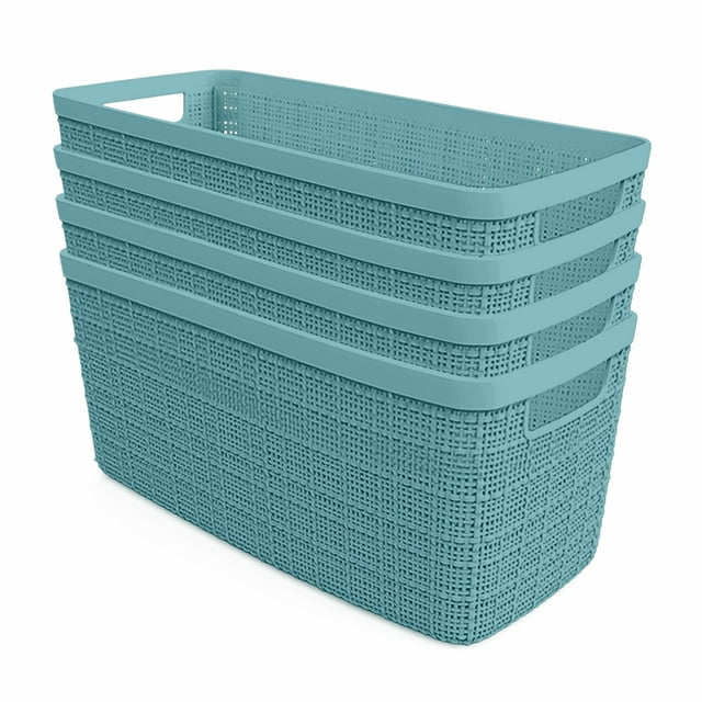 Curver Jute Small Long Half Bin, Resin Plastic Storage Basket, Aqua