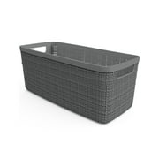 Curver Jute Small Long Plastic Storage Basket, Grey Flannel