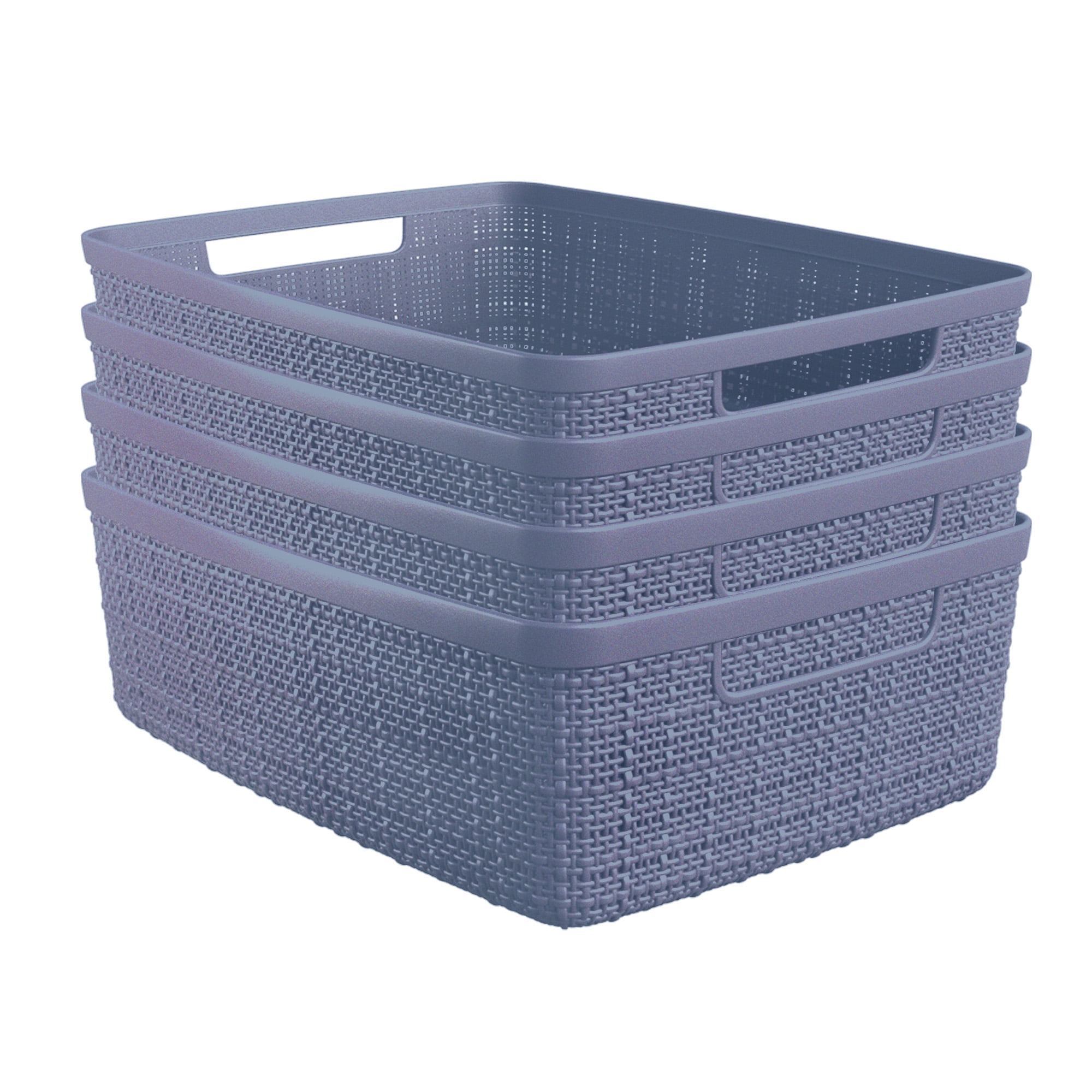Curver Jute "Smedium" Basket, Resin Plastic Storage Bin, Denim Blue, 4 Pack