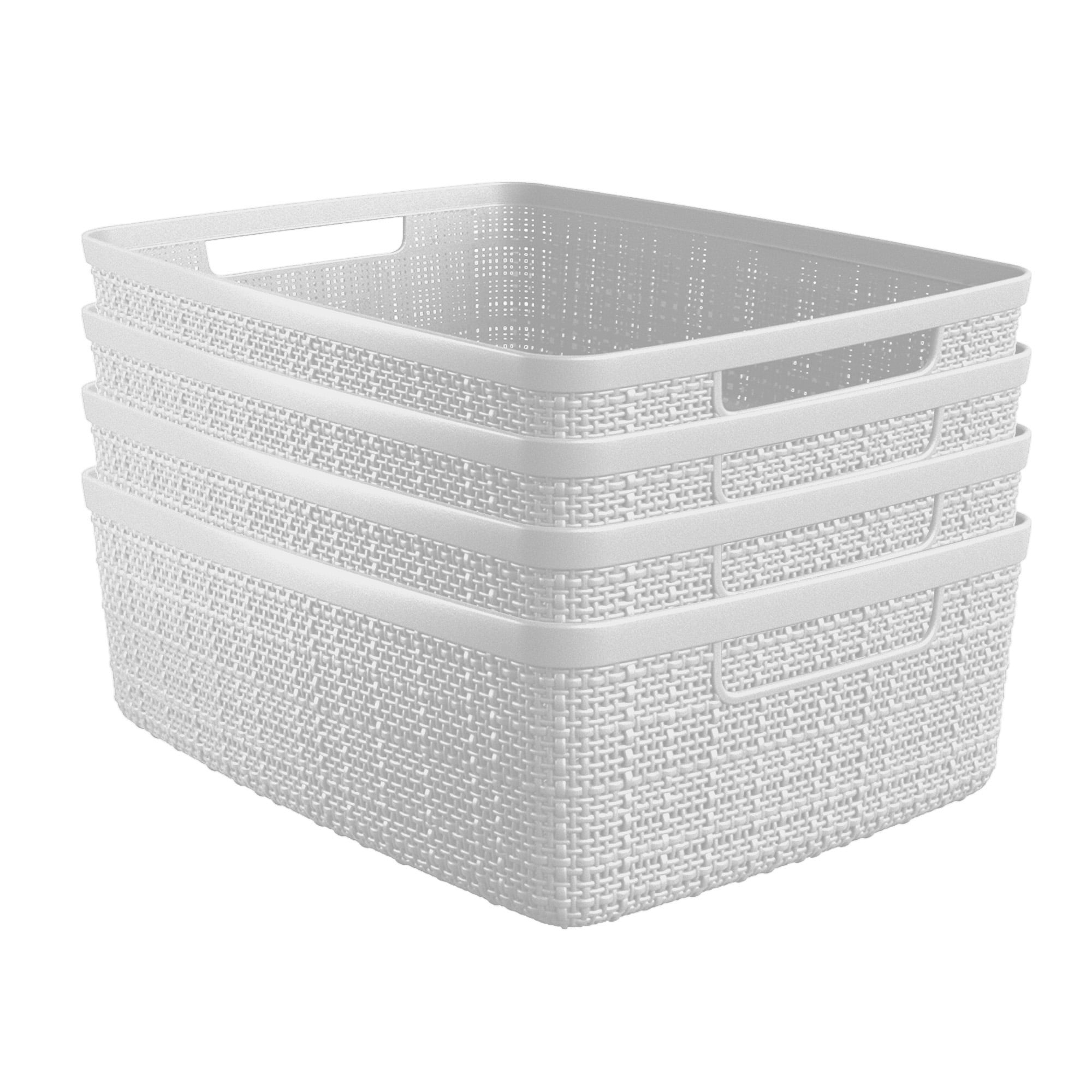 Curver Jute "Smedium" Basket, Resin Plastic Storage Bin, White, 4 Pack