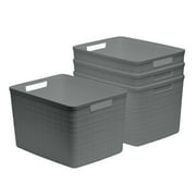 Curver Set of 4 Jute Basket Large Durable Resin Organization and Storage Basket Bin, Grey