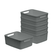 Curver Set of 6 Jute Basket Small Durable Resin Organization and Storage Basket Bin, Grey