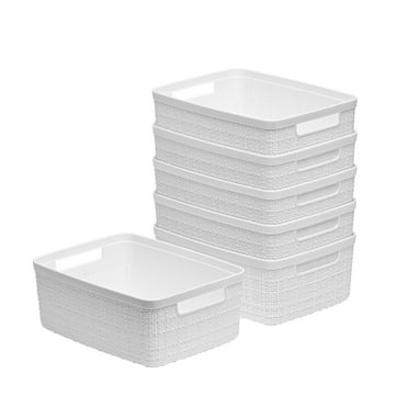 Curver Set of 6 Jute Basket Small Durable Resin Organization and Storage Basket Bin, White