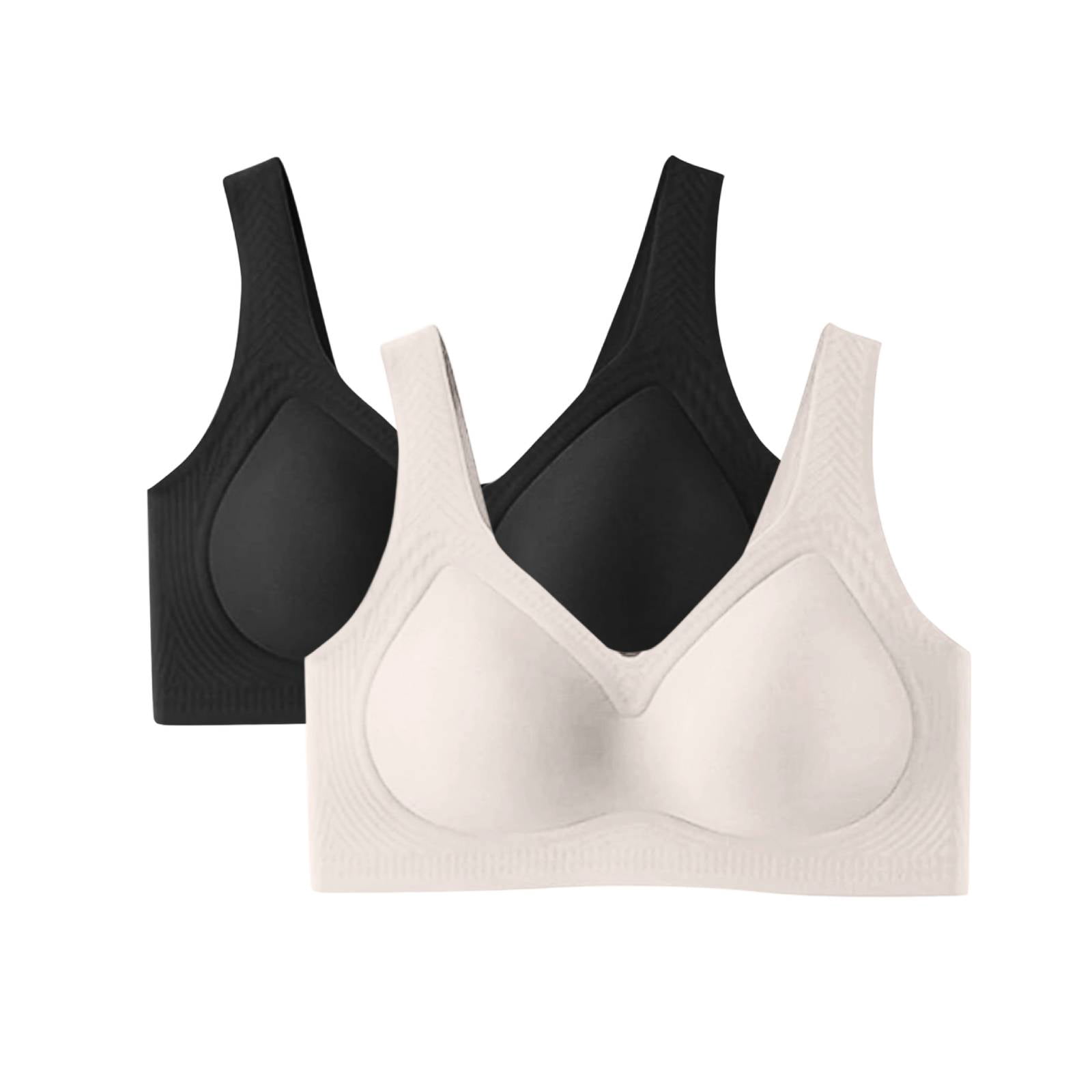 Sailboat Jelly Bras for Women, Lifting Wirefree Supportive Push up Soft Breathable 2 Pack Black+Complexion Bras for Women