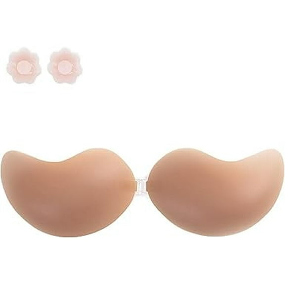 Cleavage Bra Adhesive Bra Push up Invisible Sticky Strapless Bras for Women Reusable Silicone with Nipple Covers(type-a, C)